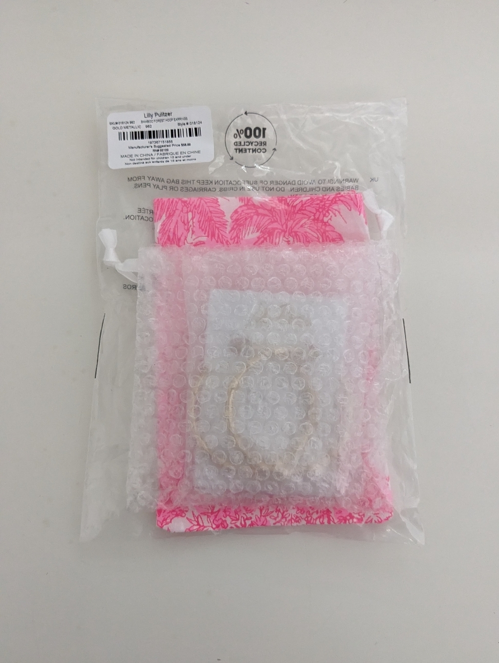 NWT! Lilly Pulitzer Bamboo Forest Hoop Earrings In Gold Metallic - Picture 9 of 10
